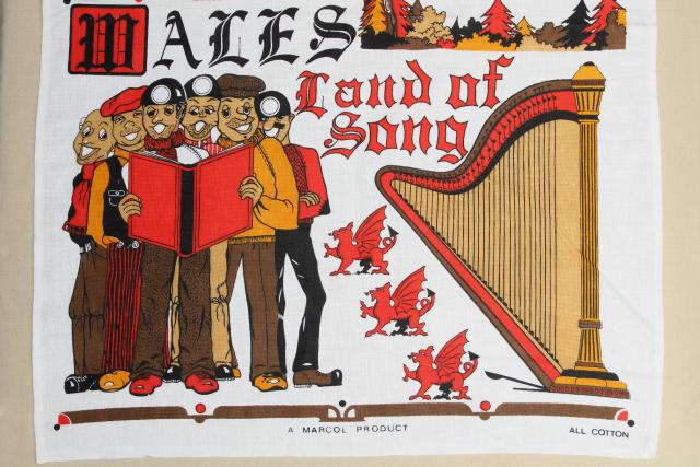 photo of vintage souvenir tea towel, Wales, Land of Song - cute fun retro print #4