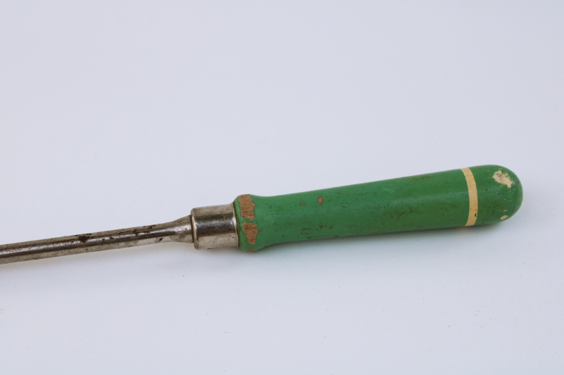 photo of vintage spatula w/ jade green painted wood handle, depression era kitchen utensil  #3