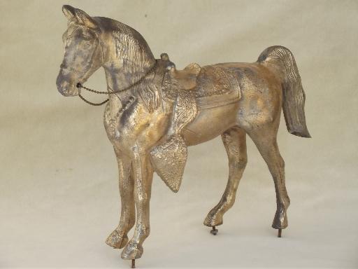 photo of vintage  spelter horse statue, antique cast metal figure for mantle clock #1