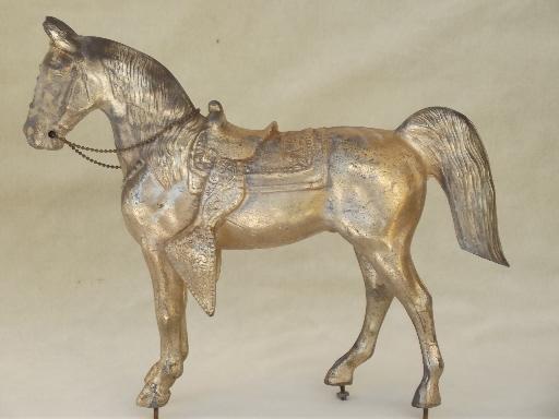 photo of vintage  spelter horse statue, antique cast metal figure for mantle clock #2