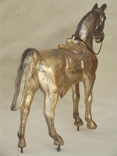 photo of vintage  spelter horse statue, antique cast metal figure for mantle clock #3