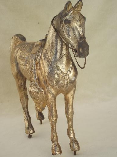 photo of vintage  spelter horse statue, antique cast metal figure for mantle clock #5