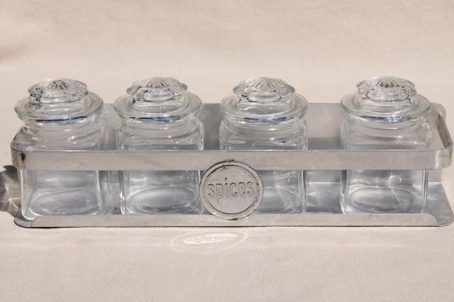 photo of vintage spice rack & set of glass jars w/ lids, 12 small bottles for tiny treasures or spices #3