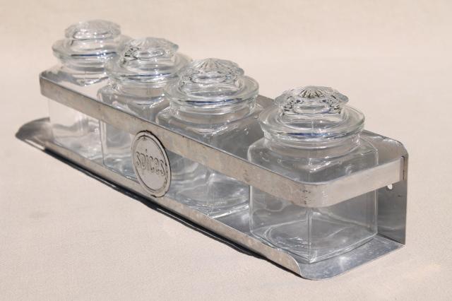 photo of vintage spice rack & set of glass jars w/ lids, 12 small bottles for tiny treasures or spices #4