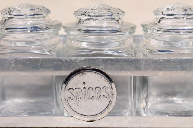 photo of vintage spice rack & set of glass jars w/ lids, 12 small bottles for tiny treasures or spices #7