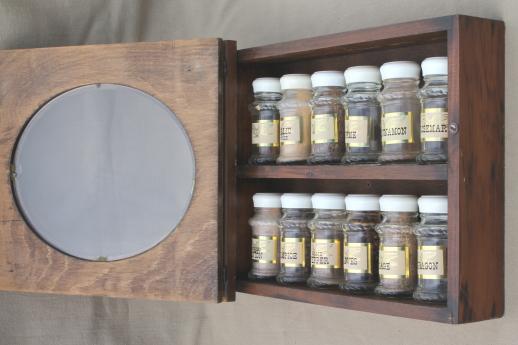 photo of vintage spice set w/ glass jars for spices & wall mount rack spice cabinet w/ shelves #2
