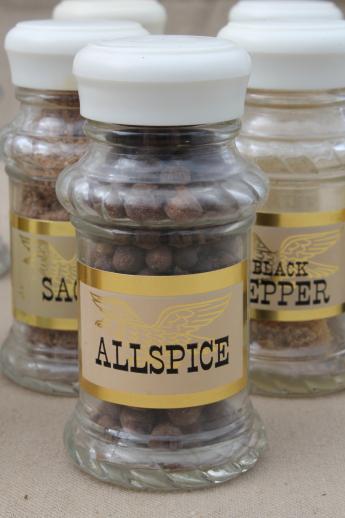 photo of vintage spice set w/ glass jars for spices & wall mount rack spice cabinet w/ shelves #9