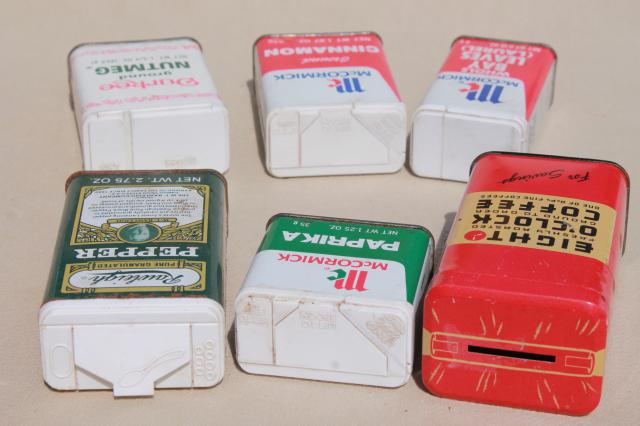 photo of vintage spice tins collection, old advertising tin metal boxes for spices #2
