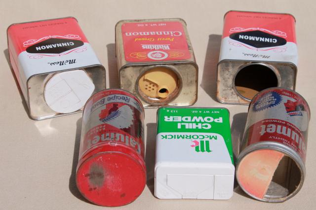 photo of vintage spice tins collection, old advertising tin metal boxes for spices #12