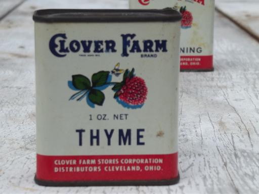 photo of vintage spice tins & jars w/ old labels Clover Farm & McCormick  #3