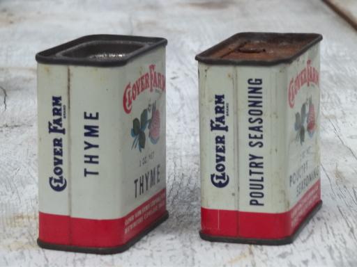 photo of vintage spice tins & jars w/ old labels Clover Farm & McCormick  #4