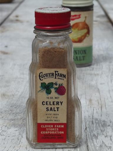 photo of vintage spice tins & jars w/ old labels Clover Farm & McCormick  #6