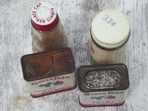 photo of vintage spice tins & jars w/ old labels Clover Farm & McCormick  #8