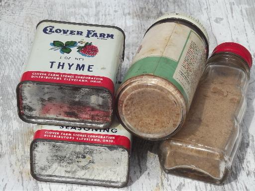 photo of vintage spice tins & jars w/ old labels Clover Farm & McCormick  #9