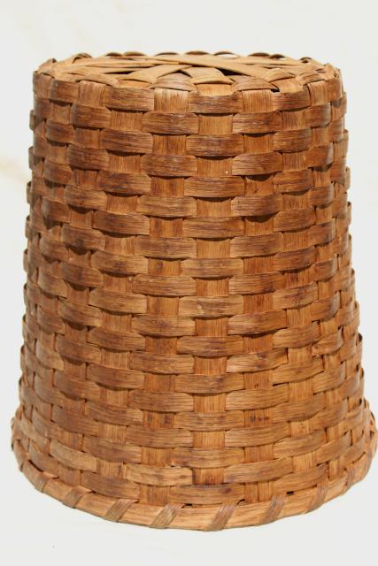 photo of vintage split oak splint basket, tall gathering basket or storage bin wastebasket #5