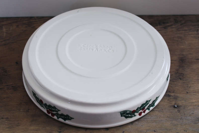 photo of vintage spongeware stoneware Christmas holly casserole dish, Crock Shop California studio pottery #5