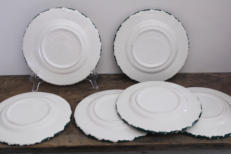 photo of vintage spongeware stoneware Christmas holly salad plates, Crock Shop California studio pottery #5