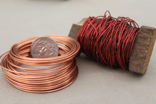 photo of vintage spools & bobbins of copper wire for jewelry & crafts, lot of assorted copper wire #6