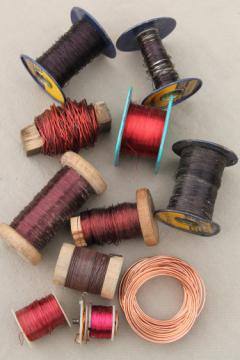 catalog photo of vintage spools & bobbins of copper wire for jewelry & crafts, lot of assorted copper wire