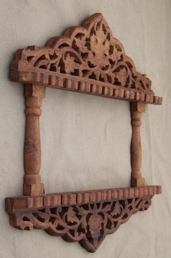 photo of vintage spoon holder, hand carved Sheesham wood wall rack for souvenir spoons #1