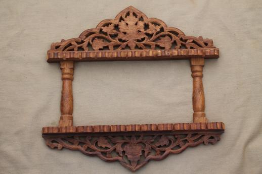 photo of vintage spoon holder, hand carved Sheesham wood wall rack for souvenir spoons #2