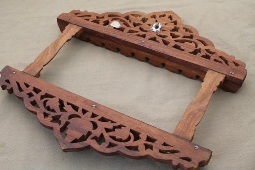 photo of vintage spoon holder, hand carved Sheesham wood wall rack for souvenir spoons #5