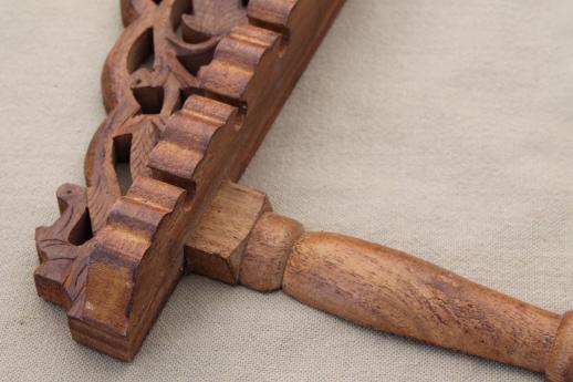 photo of vintage spoon holder, hand carved Sheesham wood wall rack for souvenir spoons #7