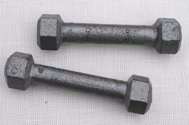 photo of vintage sporting equipment, body building weight lifting weights, 3 lb & 5 lb dumbbells #3