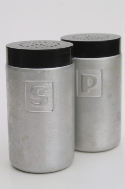 photo of vintage spun aluminum S&P shakers, range set salt & pepper, Kromex or made in Italy? #1