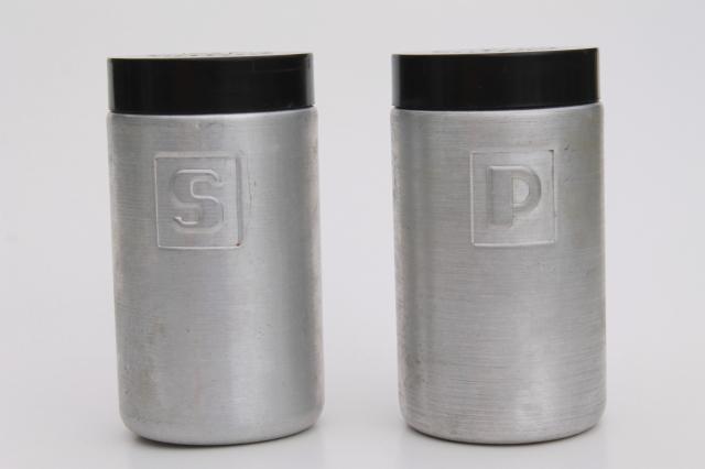 photo of vintage spun aluminum S&P shakers, range set salt & pepper, Kromex or made in Italy? #2