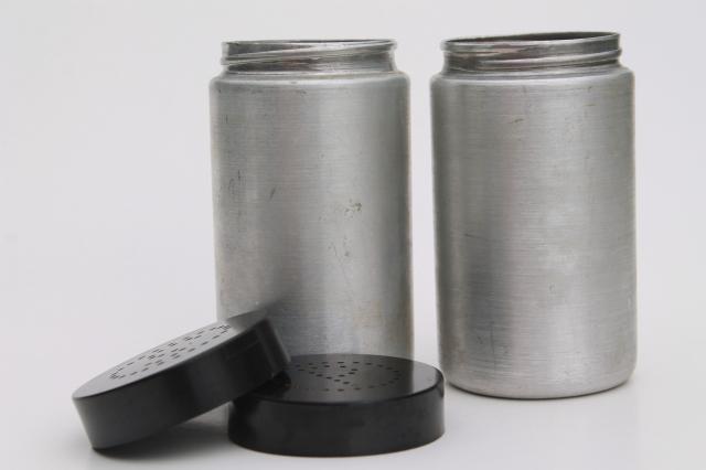 photo of vintage spun aluminum S&P shakers, range set salt & pepper, Kromex or made in Italy? #3