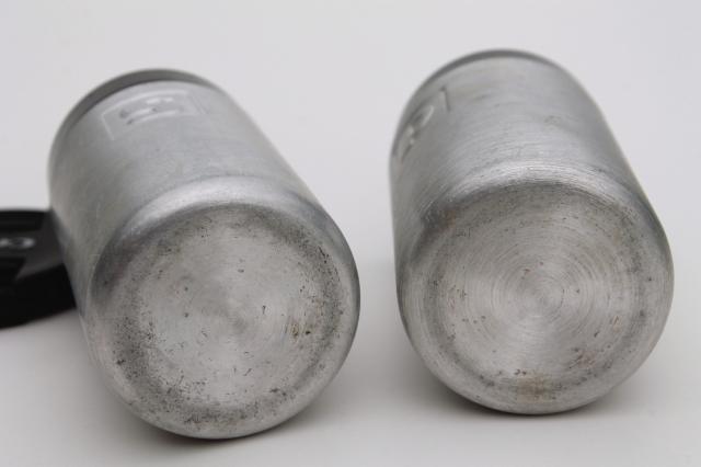 photo of vintage spun aluminum S&P shakers, range set salt & pepper, Kromex or made in Italy? #5