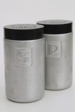 catalog photo of vintage spun aluminum S&P shakers, range set salt & pepper, Kromex or made in Italy?