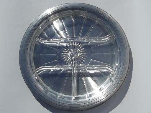 photo of vintage spun aluminum cake keeper dome cover and plate w/ glass salad tray #3