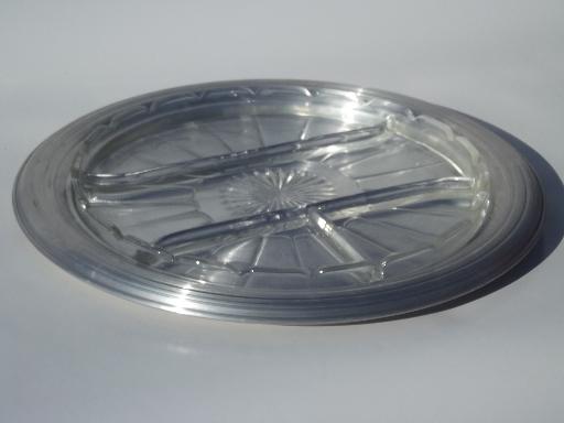 photo of vintage spun aluminum cake keeper dome cover and plate w/ glass salad tray #4