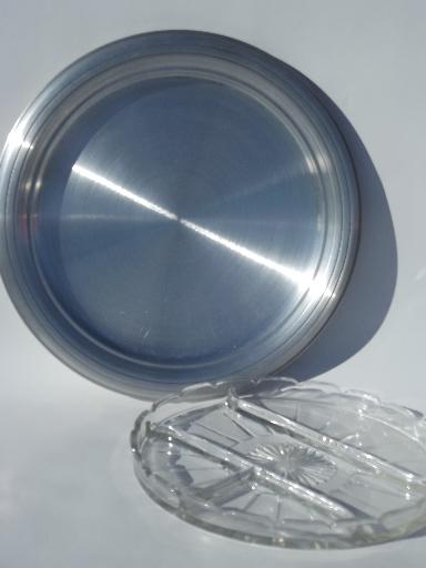 photo of vintage spun aluminum cake keeper dome cover and plate w/ glass salad tray #5