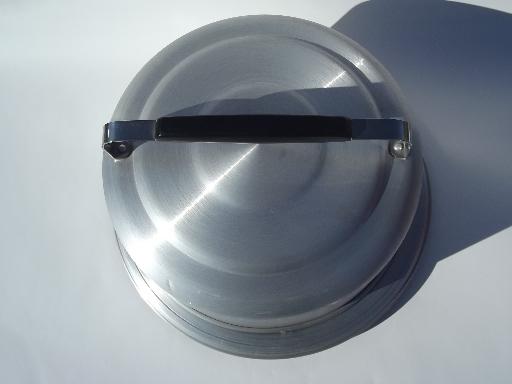 photo of vintage spun aluminum cake keeper dome cover and plate w/ glass salad tray #7