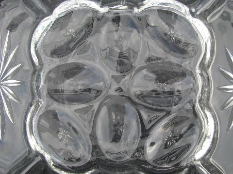 photo of vintage square press-cut pattern glass egg plate, divided tray for deviled eggs #3