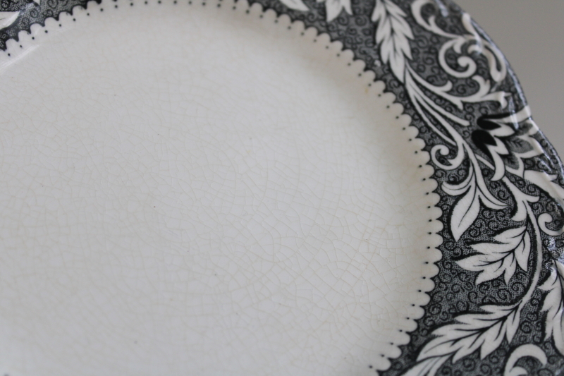 photo of vintage stained crazing black transferware English Staffordshire plates Renaissance pattern  #3