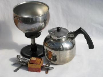 catalog photo of vintage stainless steel coffee pot, Mirro/Cory percolator w/extra filter disks