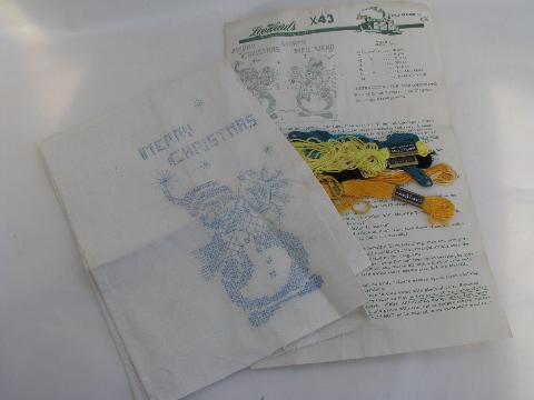 photo of vintage stamped linen guest towels to embroider, Christmas snowmen #1