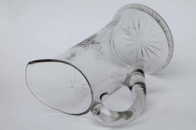 photo of vintage star pattern glass cocktail set, pitcher & glasses w/ etched cut glass stars #2