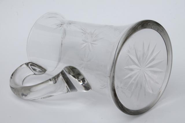 photo of vintage star pattern glass cocktail set, pitcher & glasses w/ etched cut glass stars #3