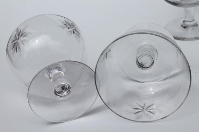 photo of vintage star pattern glass cocktail set, pitcher & glasses w/ etched cut glass stars #8