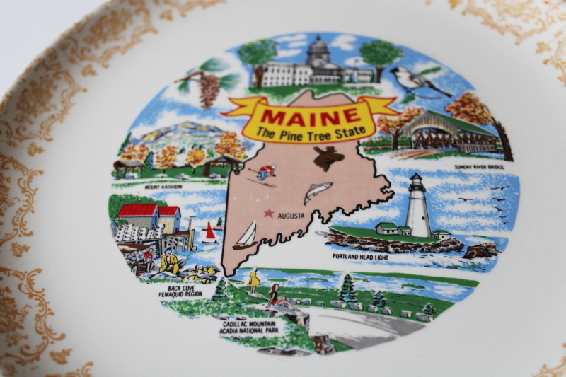photo of vintage state souvenir plate Maine, colorful retro graphics, tourist attractions #2