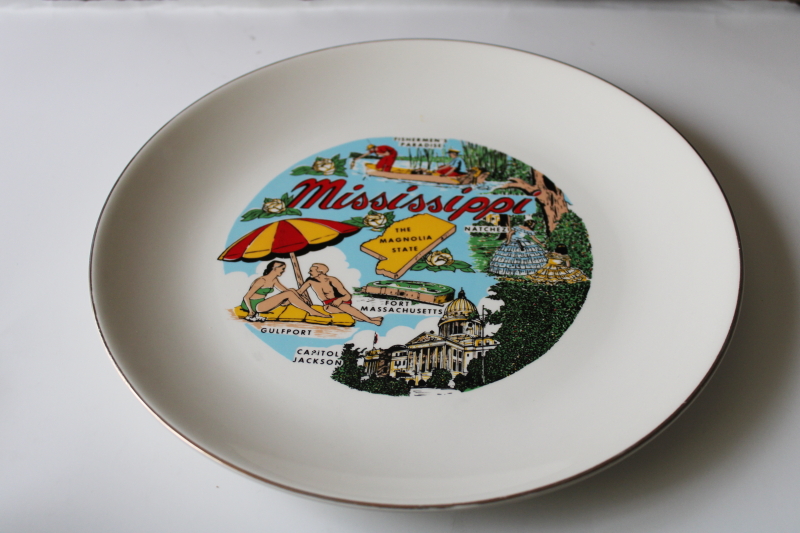photo of vintage state souvenir plate Mississippi, colorful retro graphics, tourist attractions #1