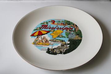 vintage state souvenir plate Mississippi, colorful retro graphics, tourist attractions