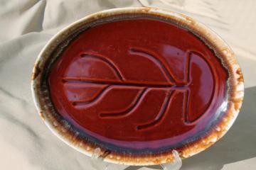 catalog photo of vintage steak platter meat plate, rustic ranch style brown drip pottery