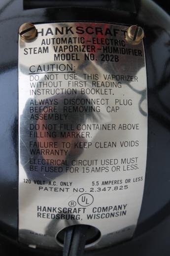 photo of vintage steam vaporizer Hankscraft 202-b, clean, working, original box #8