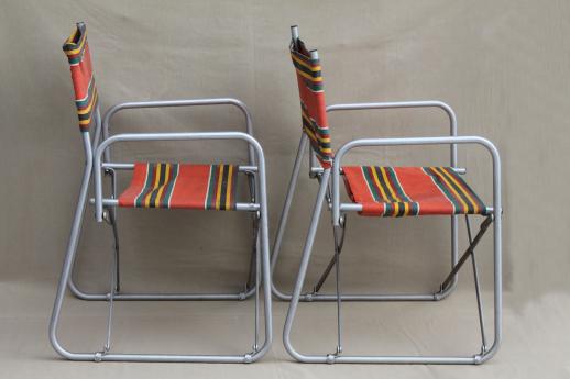 photo of vintage steel folding chairs striped awning canvas seats & backs Airstream trailer glamping #6